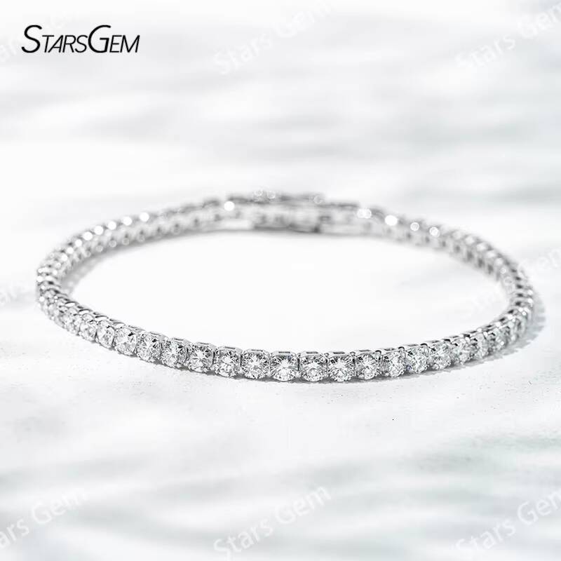 Starsgem Diamante Tennis Bracelet Fine Jewelry Round Lab Grown Diamant 24mm 27mm Man Made Diamond Tennis Bracelet