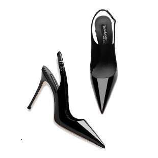 Pointed Toe Stiletto Patent Single Back Strap Hollow Sandals Professional Office Formal OL Leather Shoes