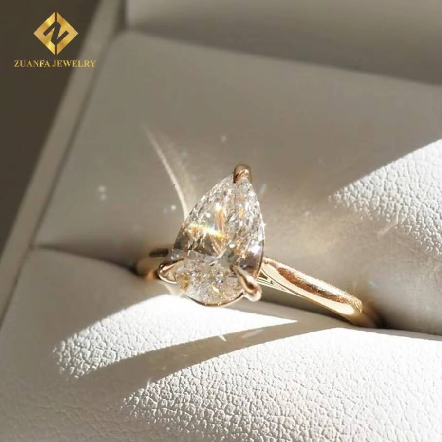 Lab Grown Diamond Jewelry 10K Yellow Gold Pear Cut Lab Diamond Women Solitaire Diamond Plain Wedding Rings