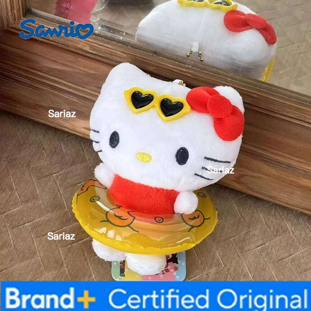 Sanrio Black Skin Swimming Ring Hello Keychain Summer Creative Kitty Cat Doll Bag Accessories Keychains Ornament H260121