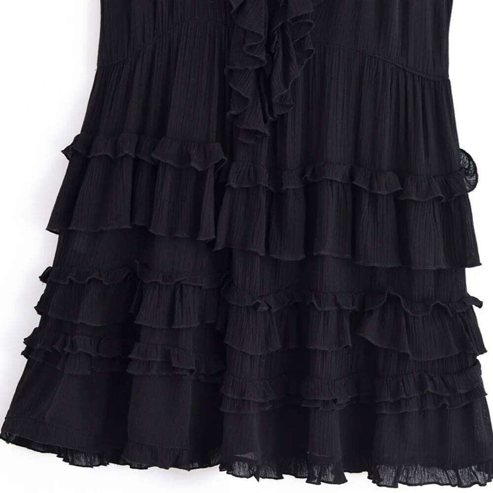 2025 Summer New Arrivals Women's Retro Casual French Ruffle Sleeveless V-Neck Cake Skirt Fashion Mini Dress