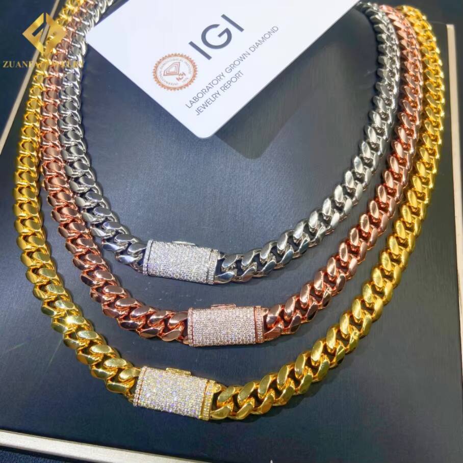 Hot Sale 10mm 925 Sterling Silver Cuban Link Chain for Men with IGI Lab-Grown Diamond Cuban Link Chain HipHop Iced Out Jewelry