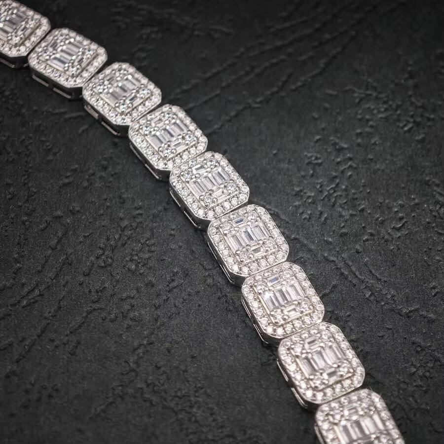 Fine Jewelry GRA D Color Moissanite Mens Cluster Baguette Tennis Square Bracelet With 925 Sterling Silver Pass Diamond Tester