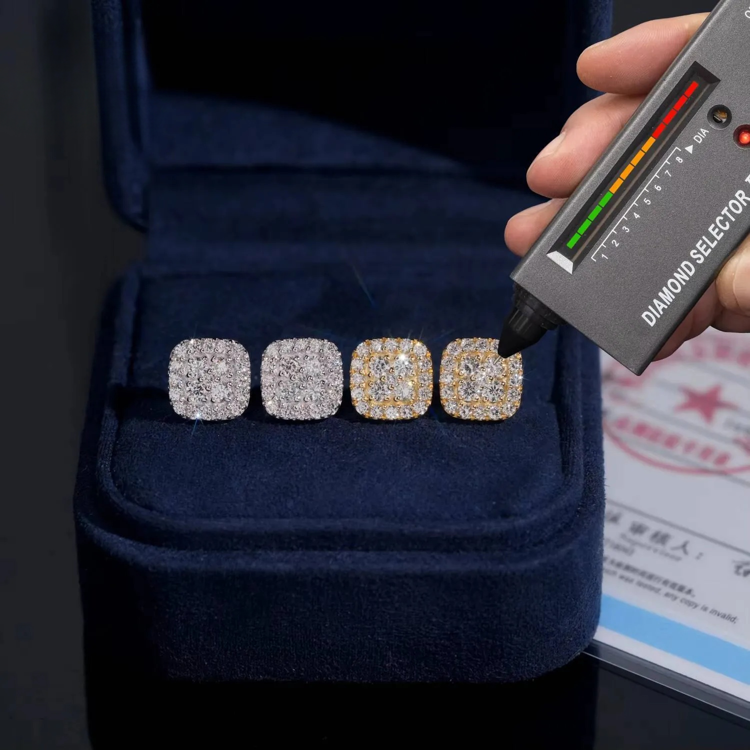 Luxury Jewelry Lab-Grown Diamond Igi Certified 925 Sterling Silver Screwback Square Earrings Stud Iced Out Hip Hop Men