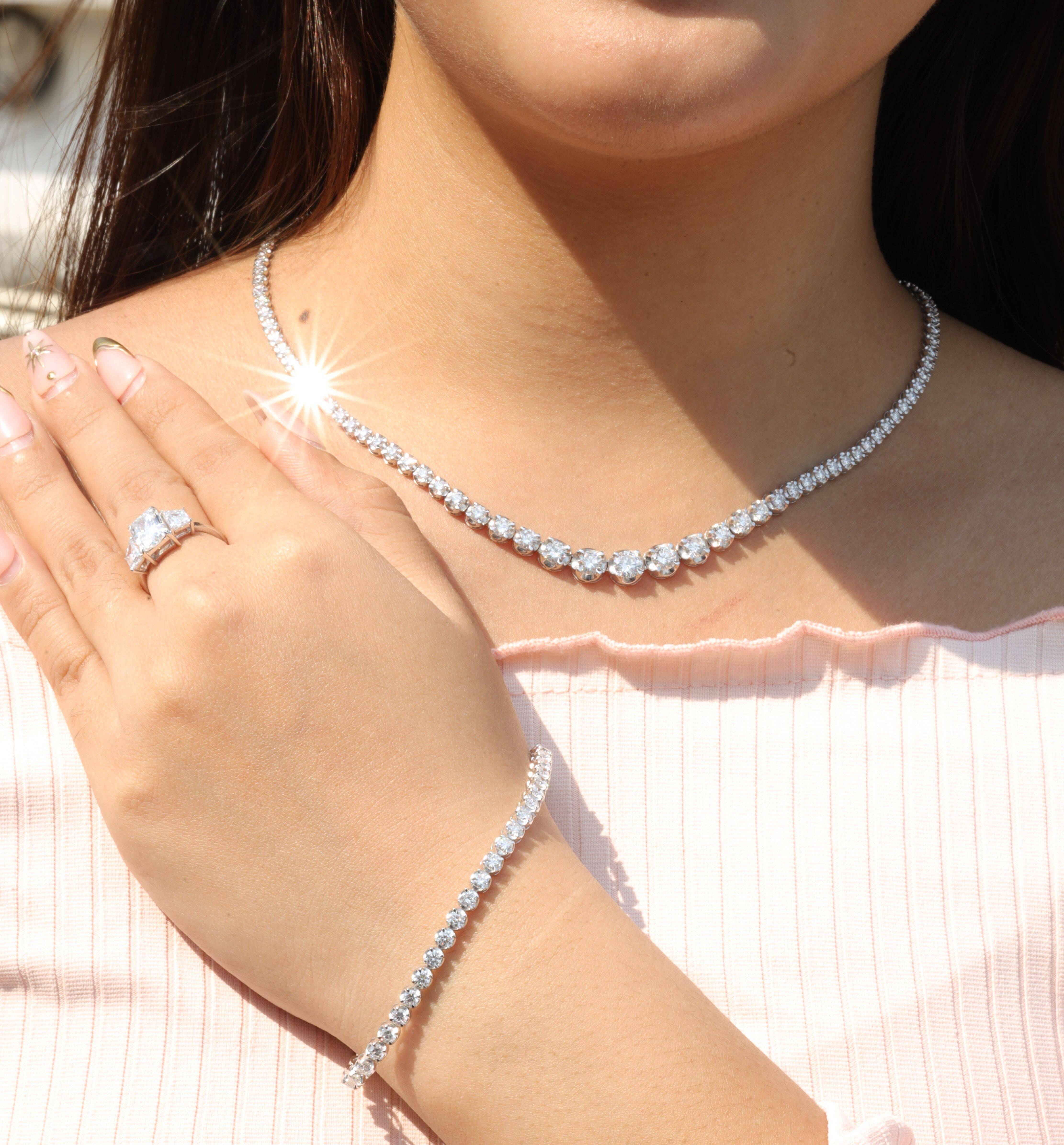 IGI Ct Round-Cut Diamond Tennis Bracelet Custom Luxury Jewelry 14K Solid White Gold Lab Grown HPHT High-grade Cute Unisex