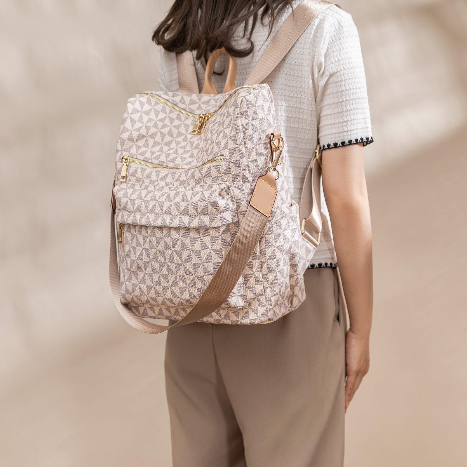 Lacel Urwebin 2026 Multi functional anti-theft backpack for women new soft leather printed fashionable large capacity travel bag