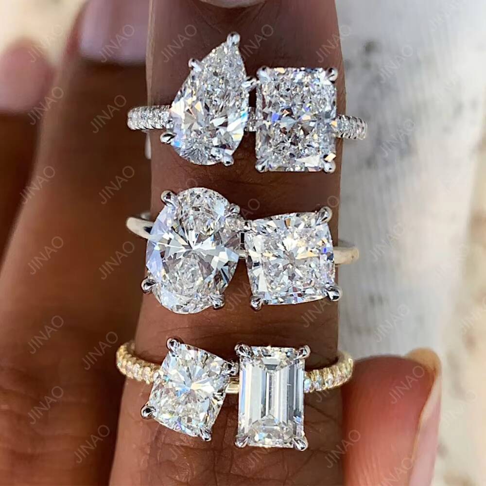 IGI Certificate Approved 14K Gold Woman Engagement CVD VVS DEF 3ct Emerald Cut Pear Cut Lab Grown Diamond Ring Custom