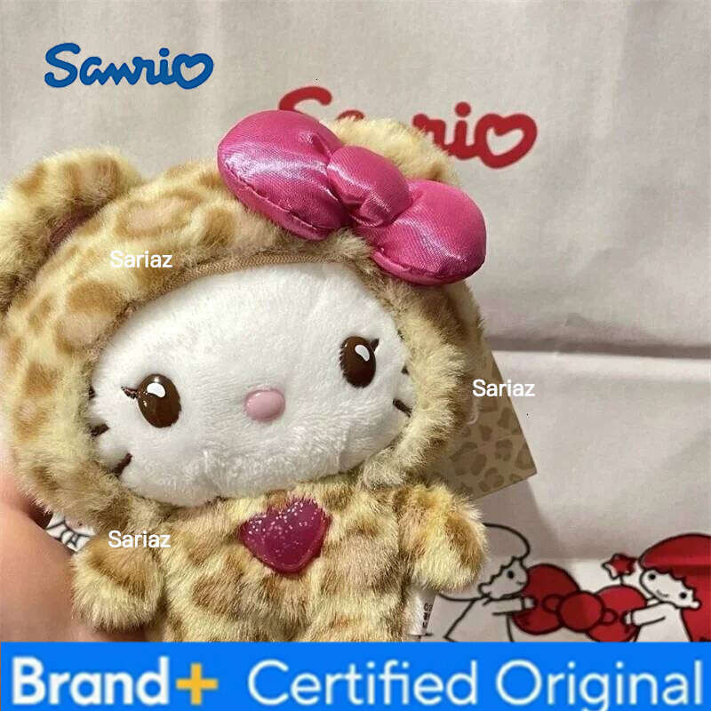 Sanrio New Kawaii Cat Keychain, Cute Plush Doll Bag Charm with Bow, Leopard Print Zipper Pull Gift for Girls birthday gifts hot H260121