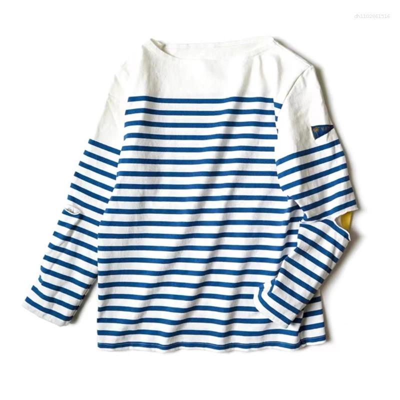 Men's T Shirts Kapital 25SS Blue White Striped Color Block Long Sleeve Loose Fit Round Neck T-Shirt Youthful Sle Cotton Casual Top For All