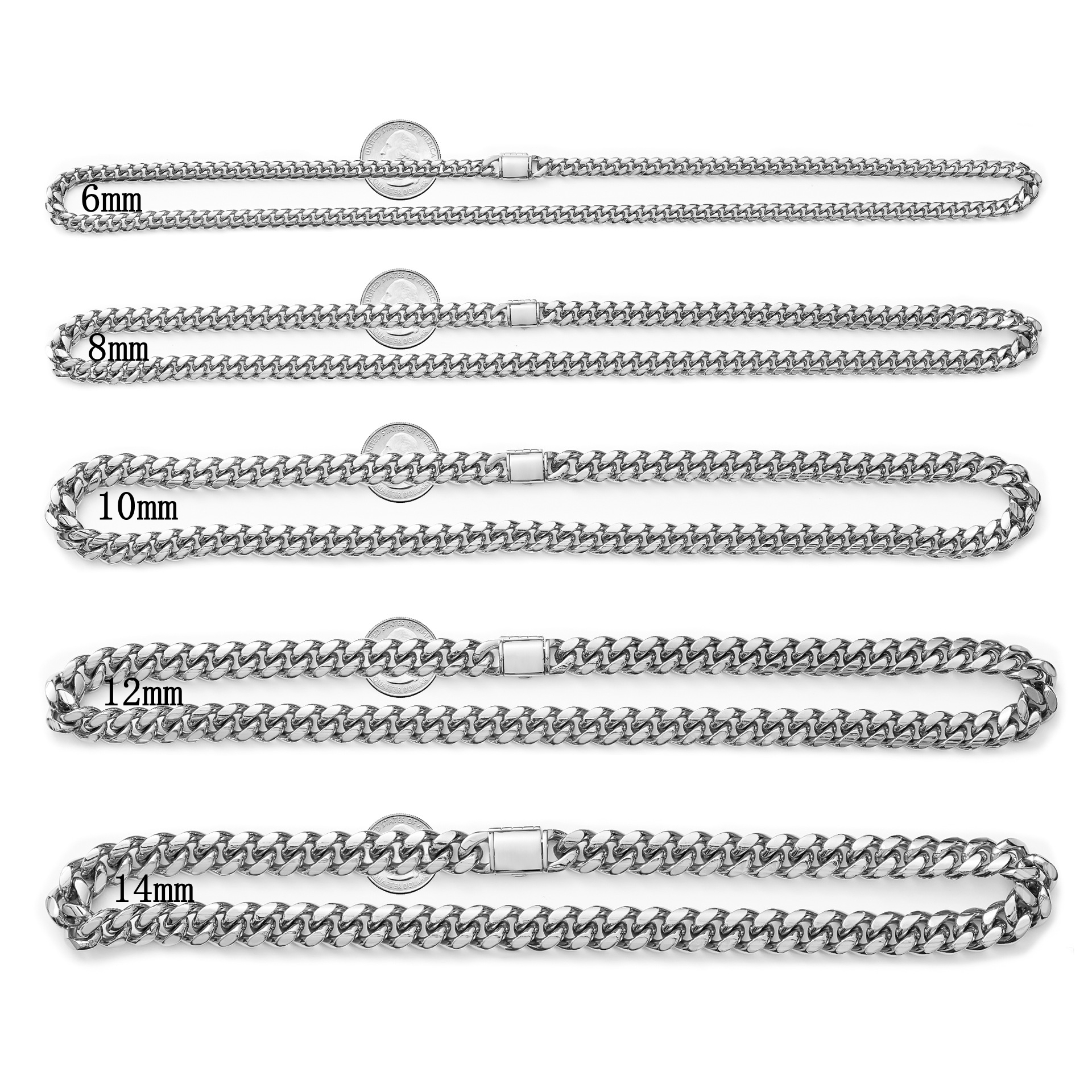 6mm-14mm Hip Hop Stainless Steel Miami Cuban Link Chain High Polished No Fade Mens Necklace Jewelry Accessories