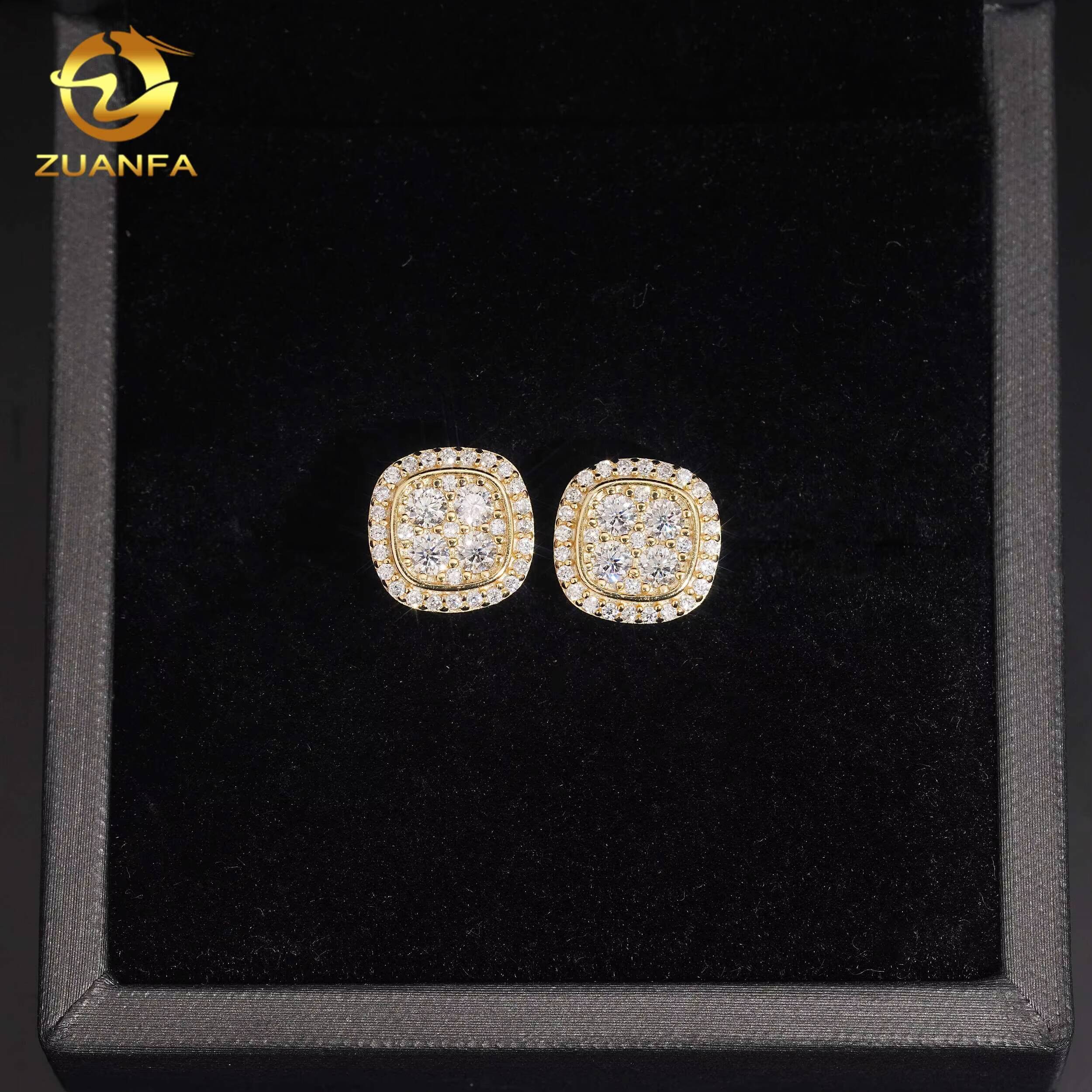 925 Silver Gold Plated 10mm Stud Earring Pass Diamond Test Moissanite Iced Out Hip Hop Screw Back Stud Earring