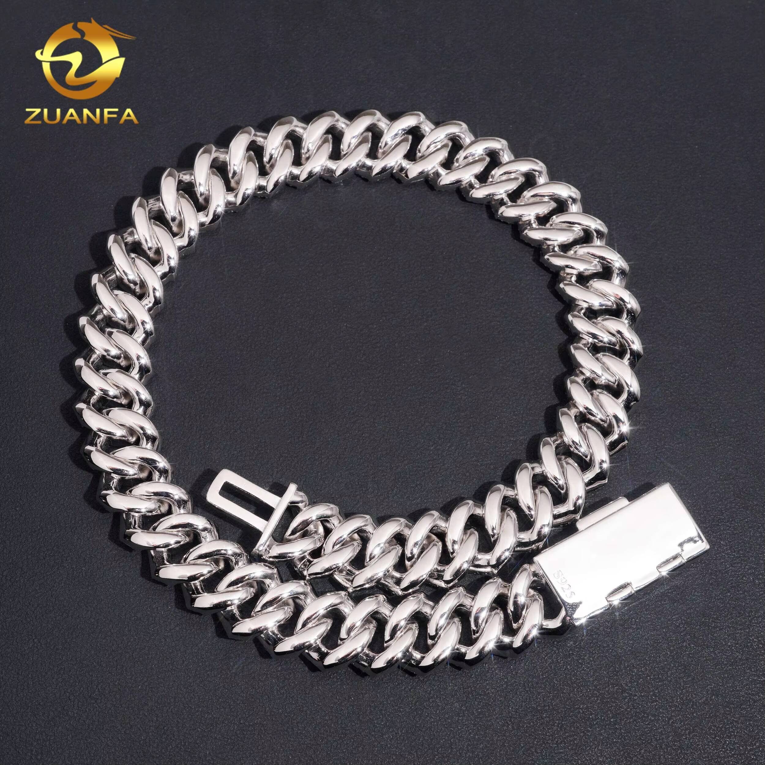Zuanfa Jewelry 3 Row 15mm Moissanite Chain Cuban Links Fine Workmanship 925 Big Cuban Link Chain Moissanite Iced Out Necklace