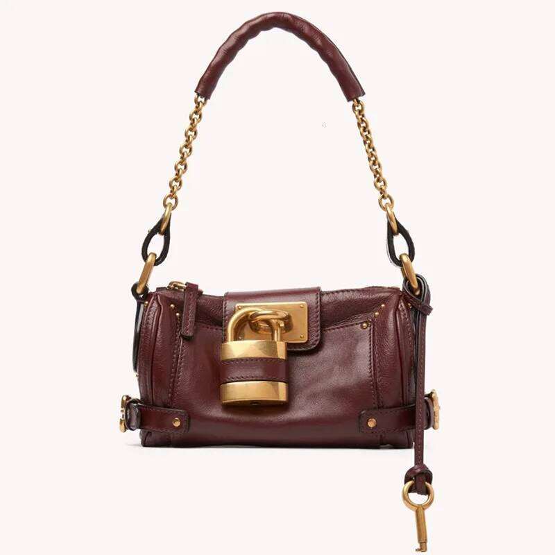 women padlock design shoulder bag with chain 2025 new black beige dark red camel color H260121