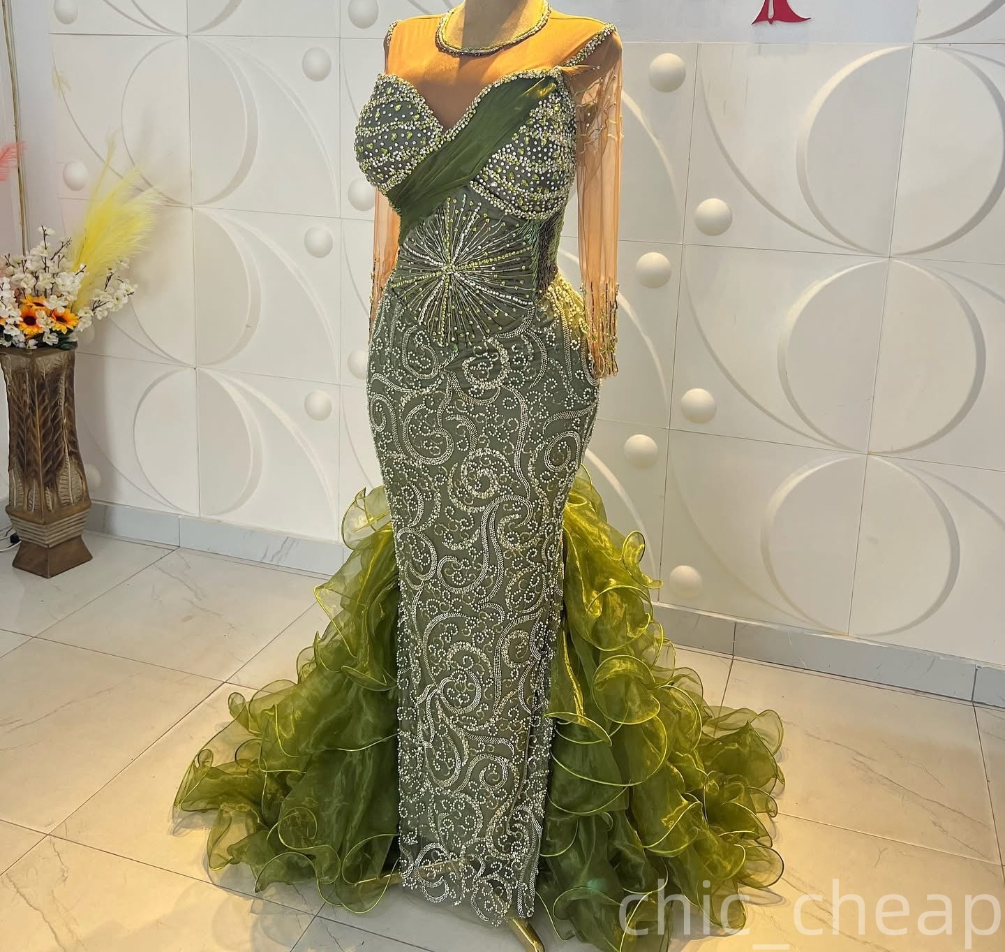 Aso Ebi Olive Green Mermaid Prom Dresses 2026 Beaded Crystals Detachable Train Evening Formal Party Second Birthday Engagement Gowns Dress For Special