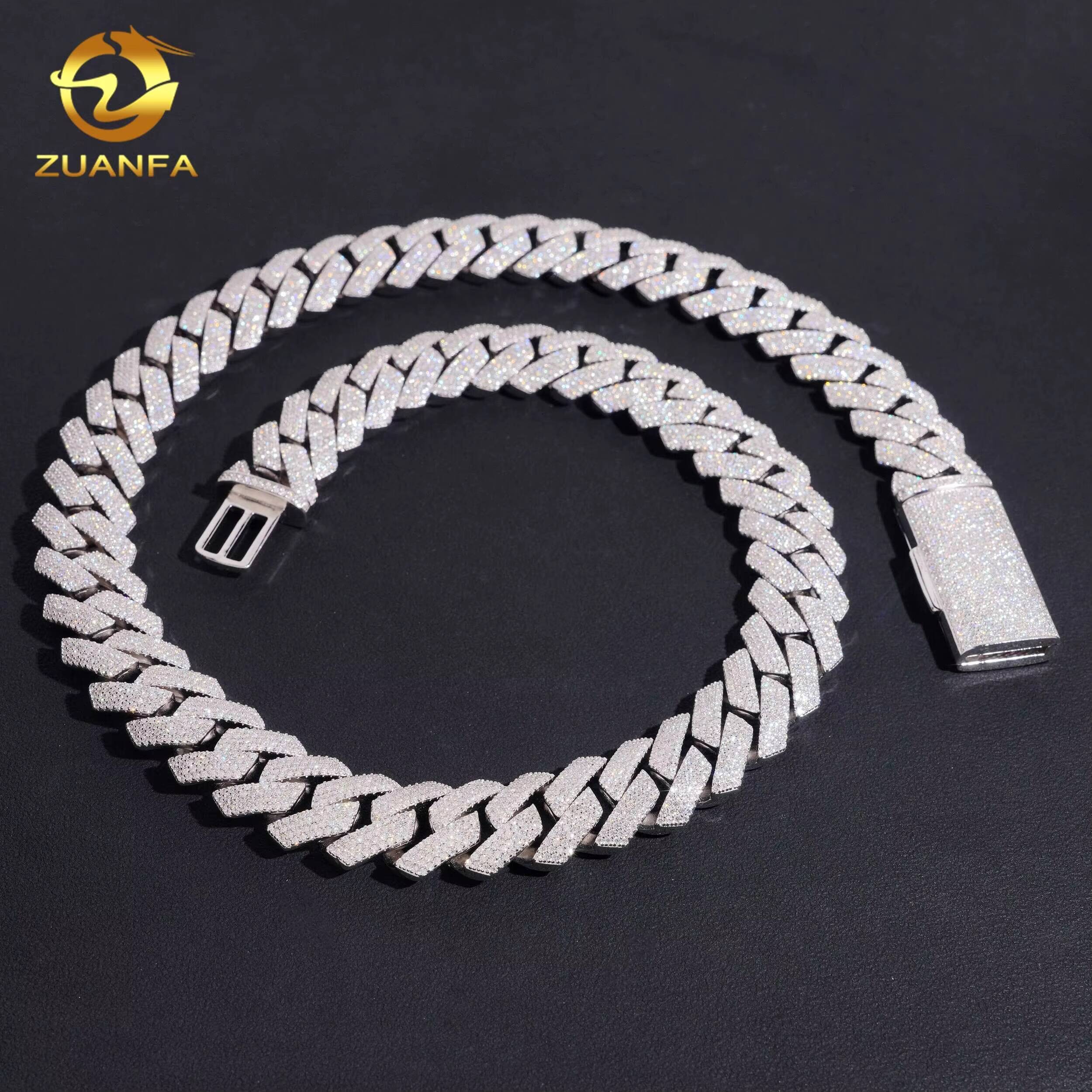 Thick 4 Row 18mm Heavy Moissanite Chain Cuban Links 925 Silver Miami Cuban Link Chain Moissanite Iced Out Necklace