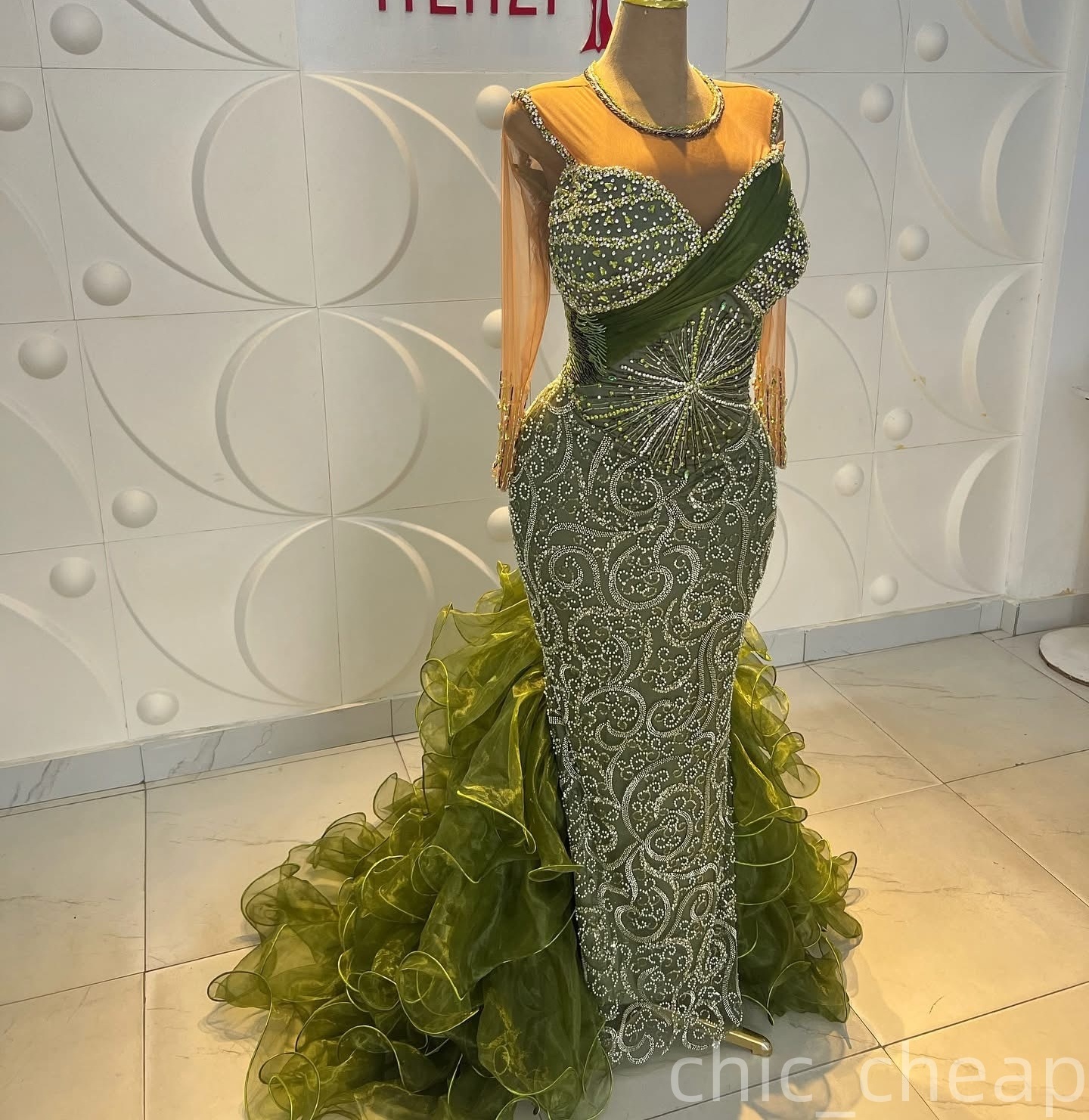 Aso Ebi Olive Green Mermaid Prom Dresses 2026 Beaded Crystals Detachable Train Evening Formal Party Second Birthday Engagement Gowns Dress For Special