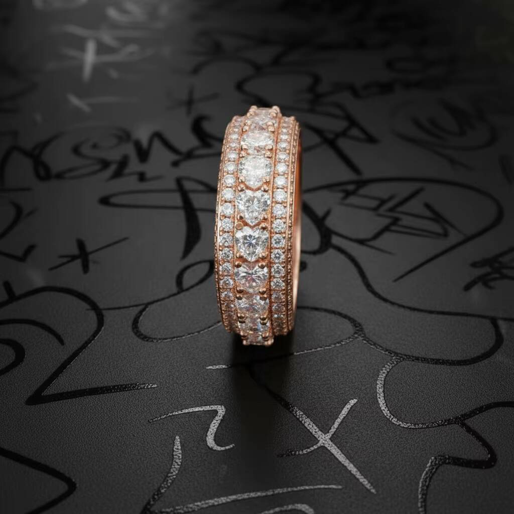 Heart Moissanite D Color Iced Out 18K Gold Plated 925 Silver VVS GRA 5 Rows Rapper Dazzling Sparkly Eternity Band Ring for Men