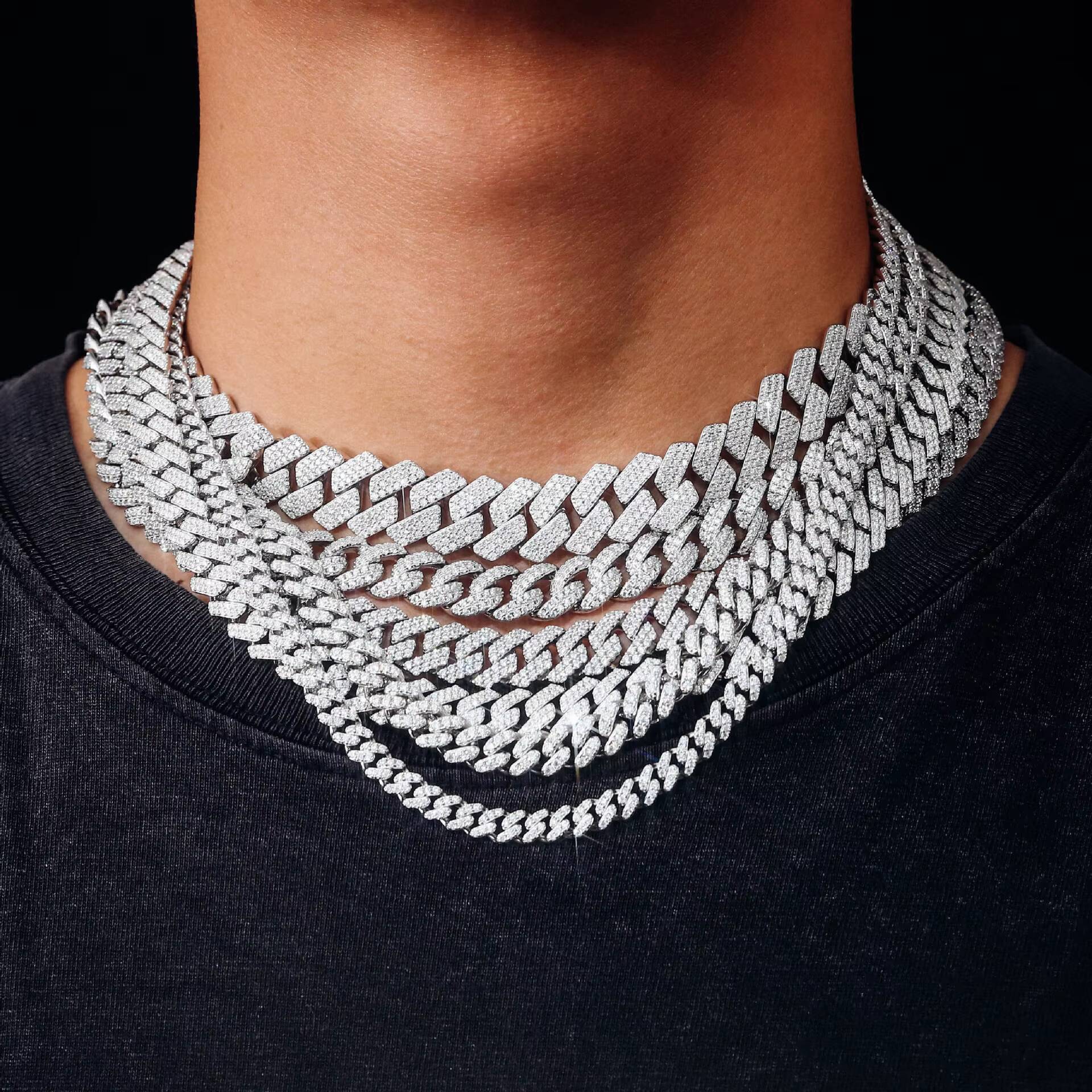 Wholesale Price S925 Silver 6mm 8mm 10mm 12mm 15mm Iced Out D VVS Moissanite Cuban Chain Bracelet Necklace for Women Men