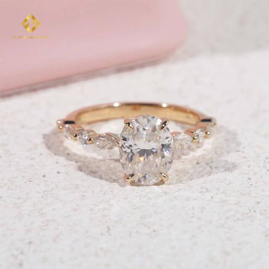 Luxury 14k Yellow Gold Boutique Bridal Wedding Jewelry Oval Lab Grown CVD Diamond Engagement Wedding Band Ring Women