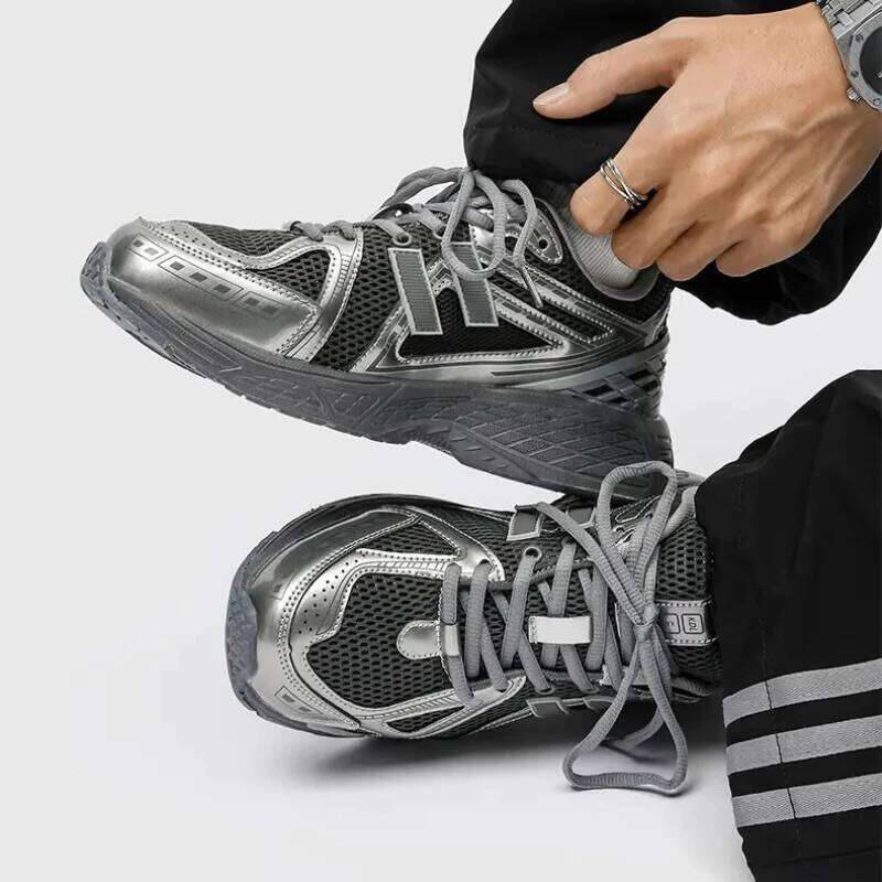 Men's Sports with A Mesh Surface Made of Patchwork Material, New Lace-up Round Toe Casual Height-increasing Niche Shoes 26W0121