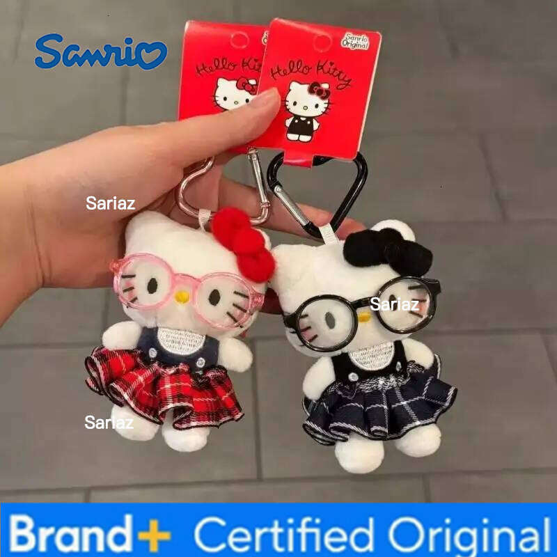 Sanrio Plush Keychain Hello Kitty Kawaii Super Cute Glasses Doll Bag Pendant Cartoon Giving Christmas Gifts To Girls H260121