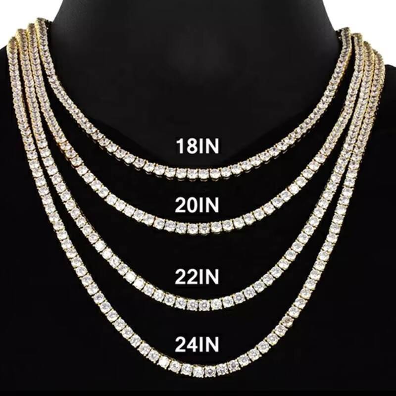 Wholesale Factory High-quality Tennis Chain 3mm 4mm 5mm 925 Sterling Silver Laboratory VVS Hip-hop Silica Necklace