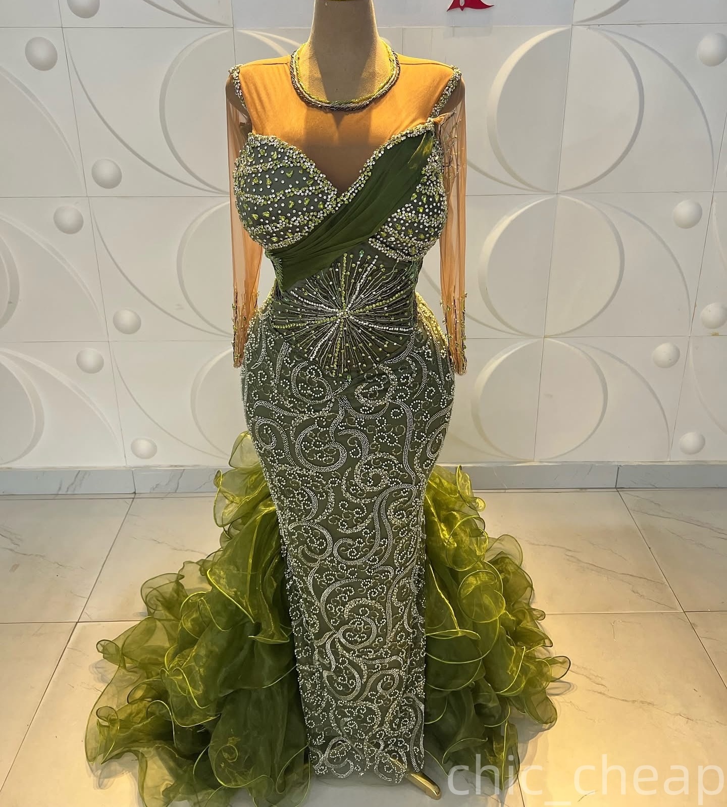 Aso Ebi Olive Green Mermaid Prom Dresses 2026 Beaded Crystals Detachable Train Evening Formal Party Second Birthday Engagement Gowns Dress For Special