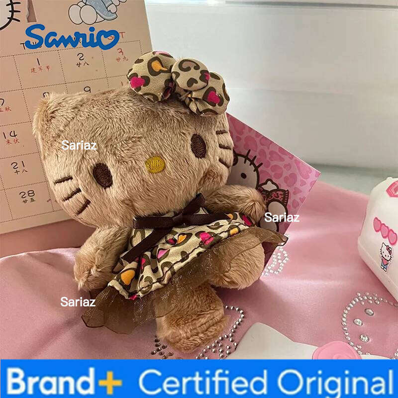 Sanrio Kawaii Hello Kitty 12cm Cartoon leopard print doll backpack pendant Anime Girl's heart Cute Keychain toys Girls gift H260121