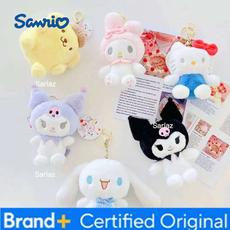 Sanrio 10CM HelloKitty Melody Cinnamoroll Kuromi Purin Plush Doll Keyrings Kawaii Plushie Keychains Toy Pendant Bag Accessories H2601211