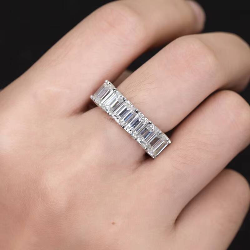 IGI Certified Lab Grown Diamond Emerald Cut Pave Eternity Band Rings 18k 14k Pure Gold Synthetic Diamond Ring