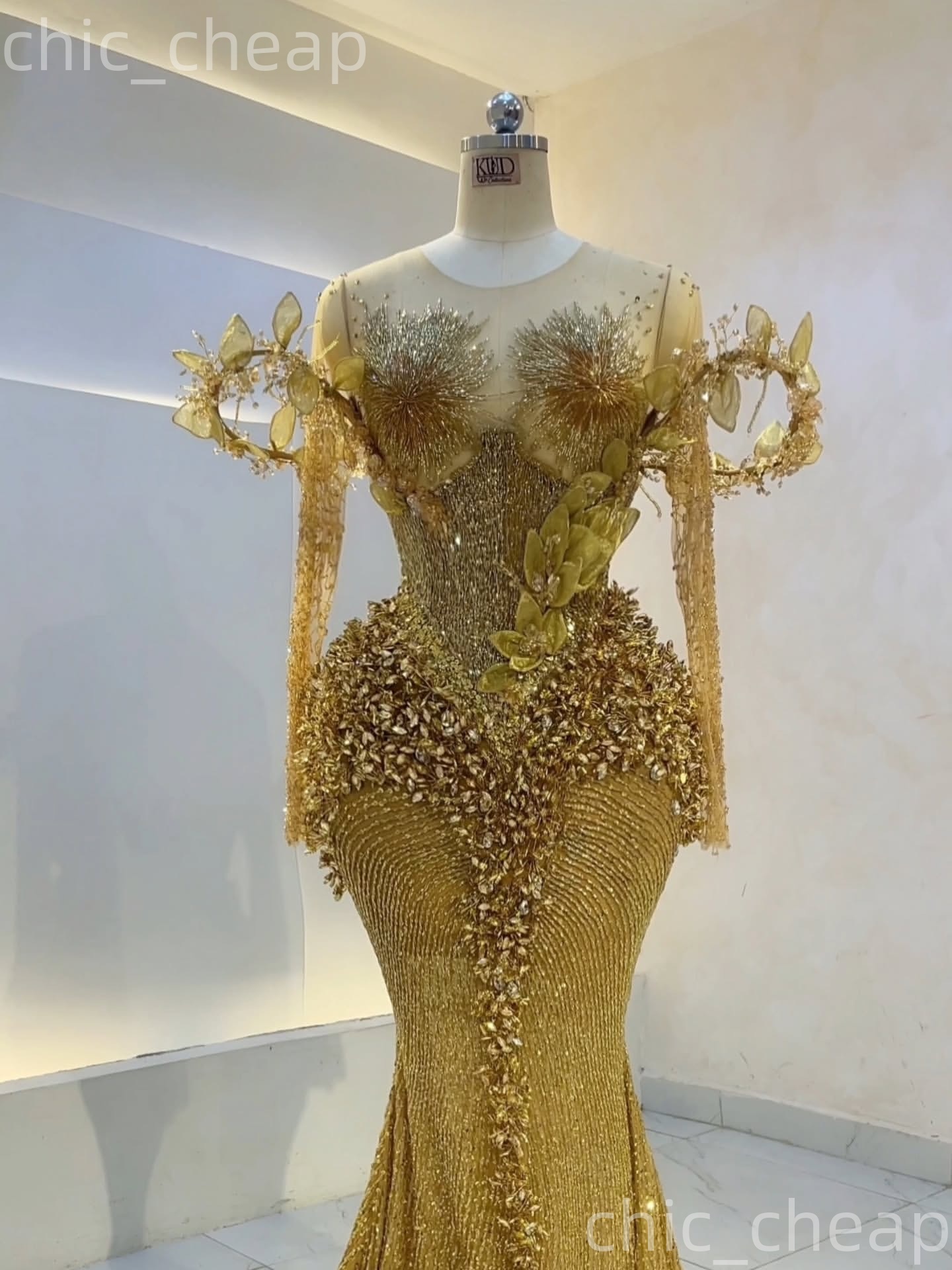 Aso Ebi Nigerian Gold Mermaid Prom Dresses 2026 Florals Crystals Sparkly Evening Formal Party Second Birthday Engagement Gowns Dress For Special Occas