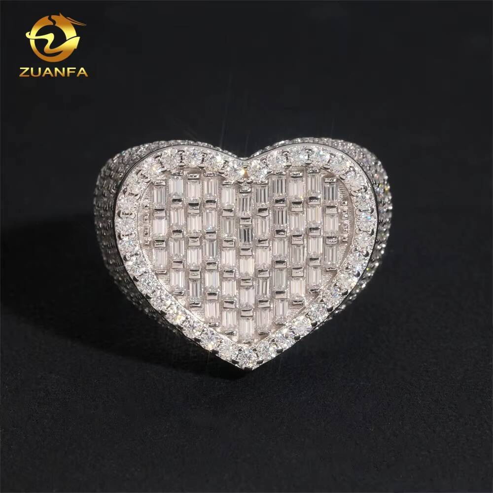 Pass Diamond Tester Moissanite Iced Out Jewelry 925 Silver Heart Shape Ring Fine Hip Hop Jewelry VVS Moissanite Diamond Men Ring