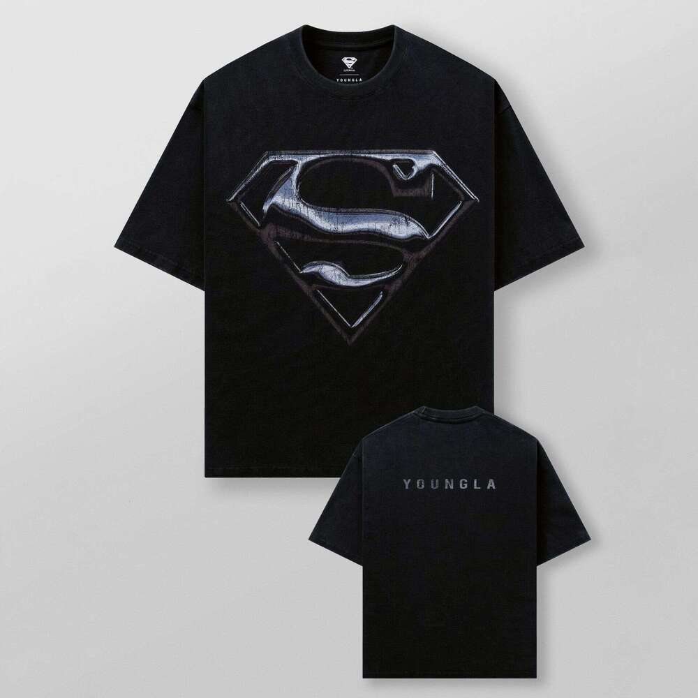 Superman American Style Trendy Plus Size Loose Fit Fitness Sports Heavy Cotton Printed Short Sleeve T-Shirt For Men