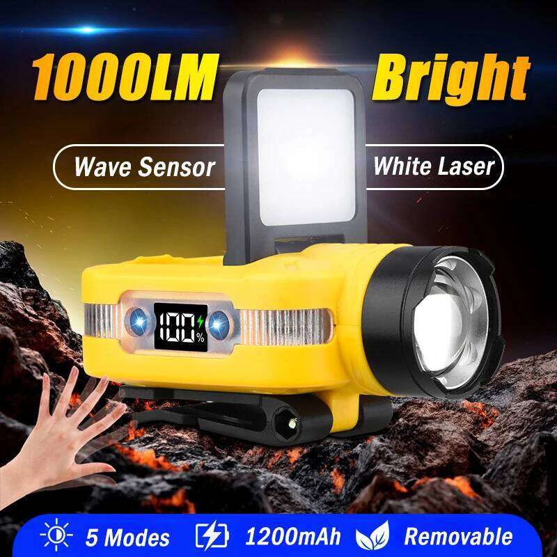 1000LM Sensor Headlamp USB C Rechargeable 5 Modes Headlight with Power Display Cap Clip Outdoor Fishing Camping Head Flashlight Z260121