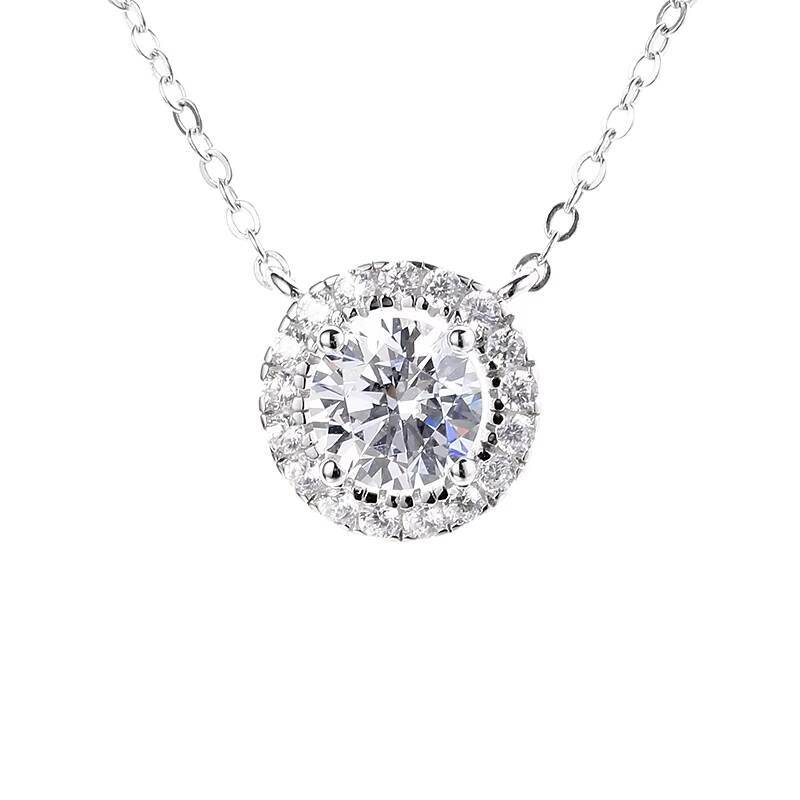 Direct Selling 925 Sterling Silver VVS Moissanite Pendant Necklace Adorned Halo Link Chain Rhodium Plated Women