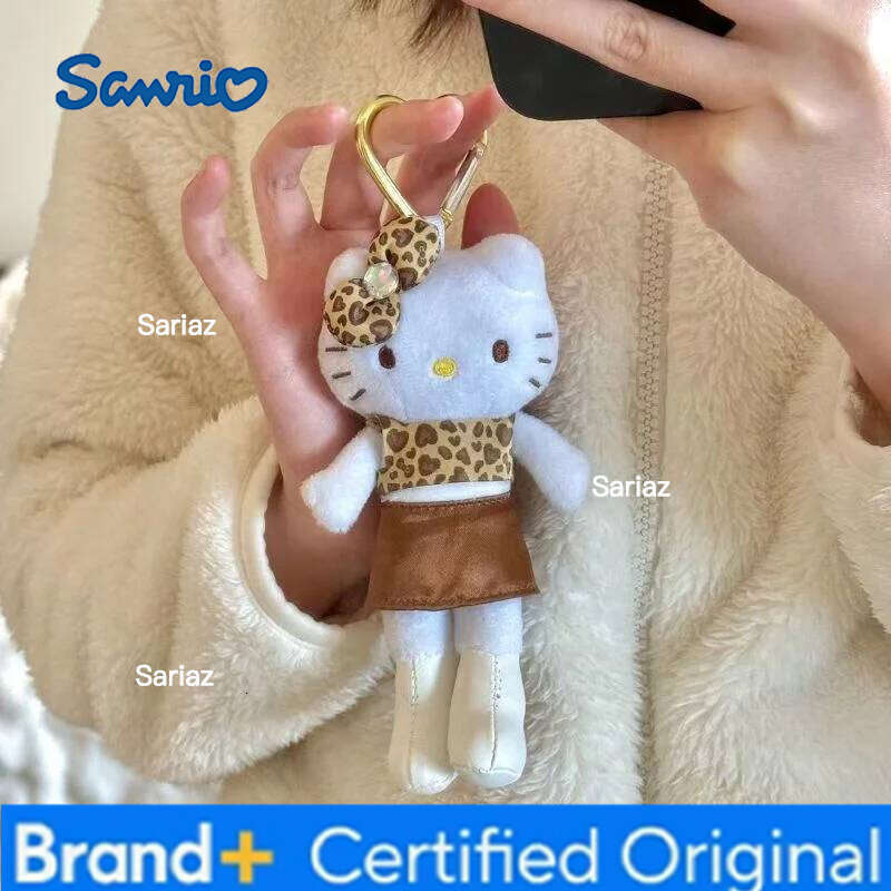 Sanrio Leopard Print Black Heart-Shaped Buckle Long Legs Hello Kitty Pendant Keychain Bag Girl Gift Birthday Present H2601211