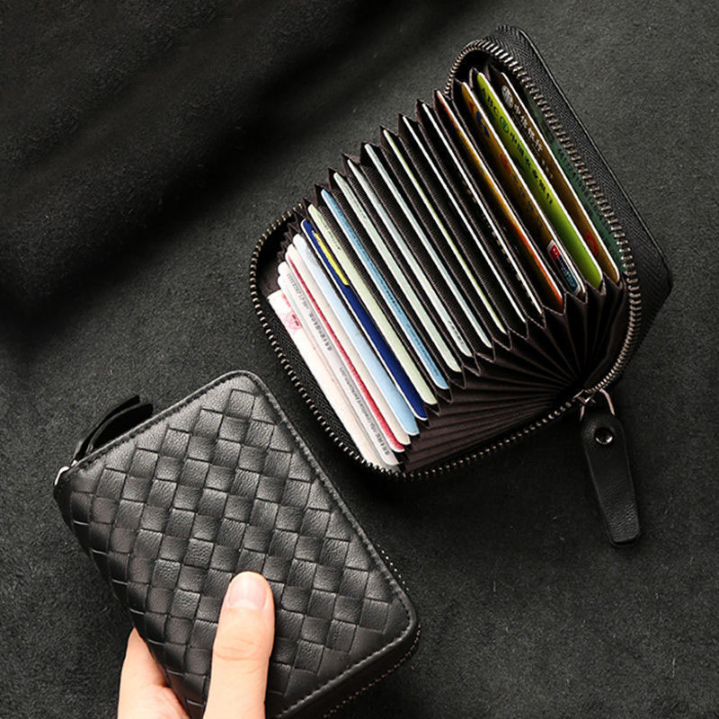 New Hand-Woven Card Holder Casual Fashion Zipper Pouch with Multi-Card Slots for Coins & Cards 2026