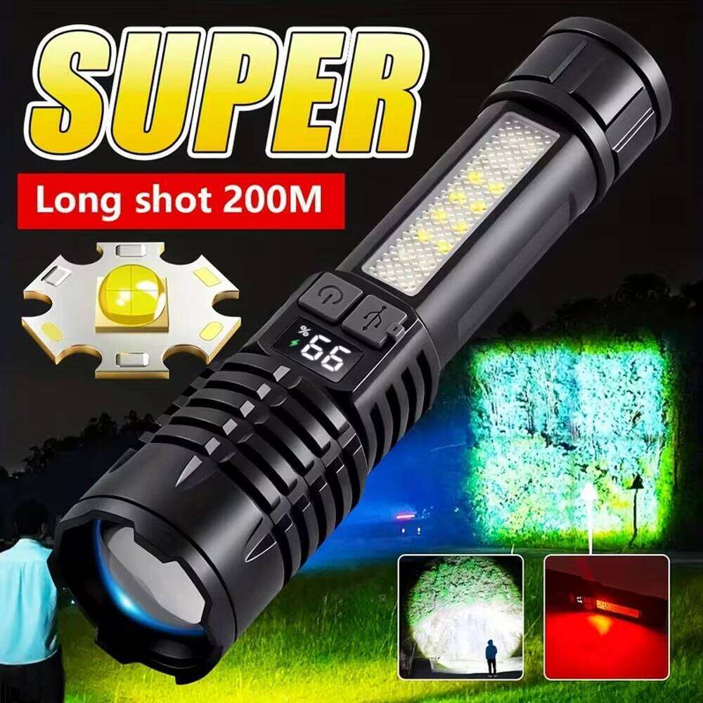 High Strong Power LED Flashlights USB Rechargeable Portable Tactical Torch With COB Side Light Camping Fishing Zoom Lantern Z260121