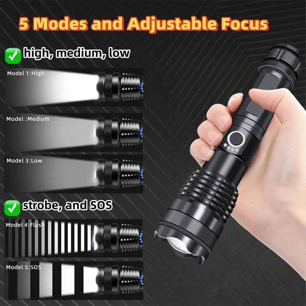 Powerful LED Flashlight USB Rechargeable Hand Light Telescopic Zoom Torch Lamp Outdoor Camping Fishing Lantern Z260121