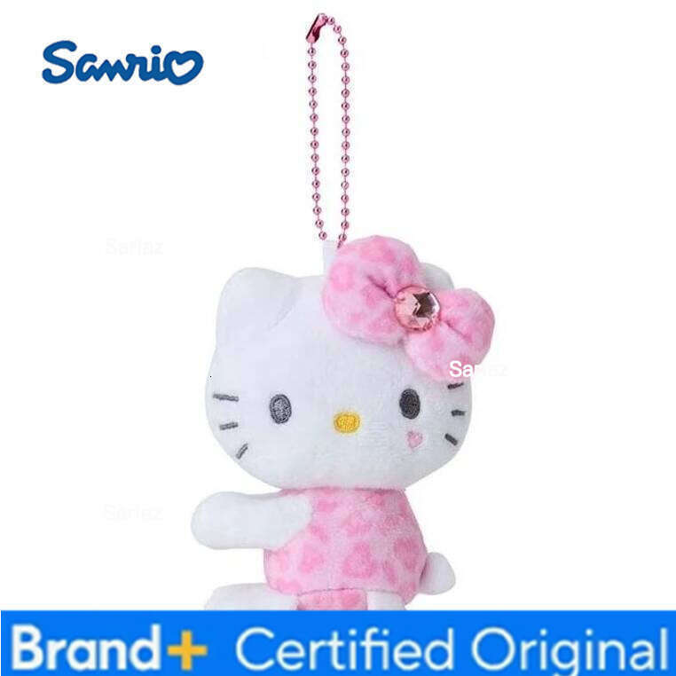 Sanrio Kawaii Popular Hello Keychain Leopard Print Kitty Cat Cartoon Plush Doll Toy Diy Bag Pendant Girls Cute Gift H260121