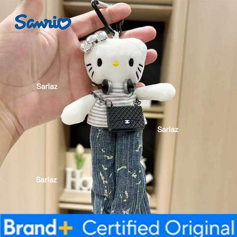 Sanrio HelloKitty Plush Cartoon Long Leg Dress up Kitty Doll Student Bag Keychain Girlfriend Car Pendant H260121