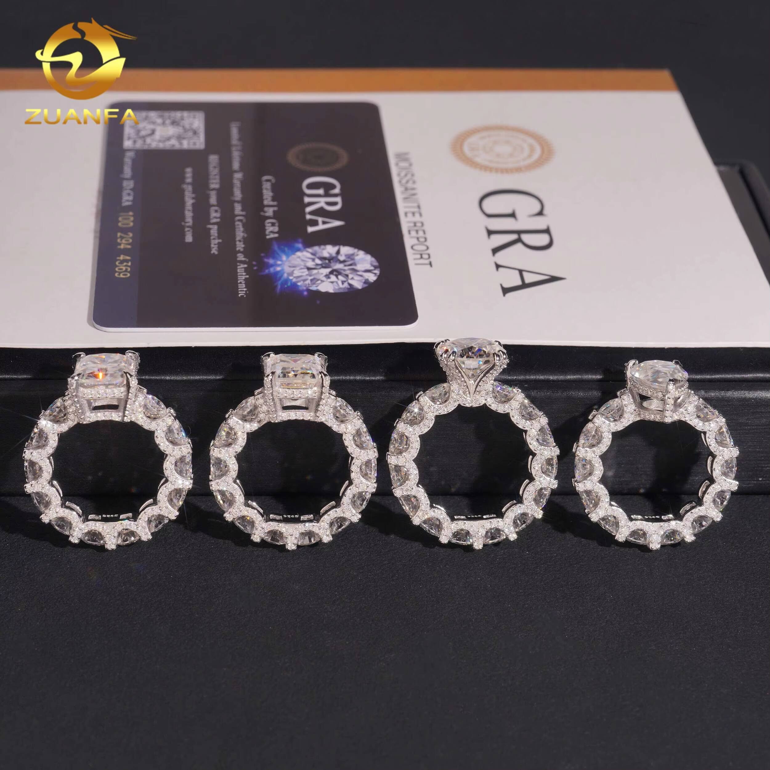 Hot Sale Luxury Hip Hop 925 Sterling Silver VVS Moissanite Pass Diamond Test Iced Out Diamond Wedding Ring