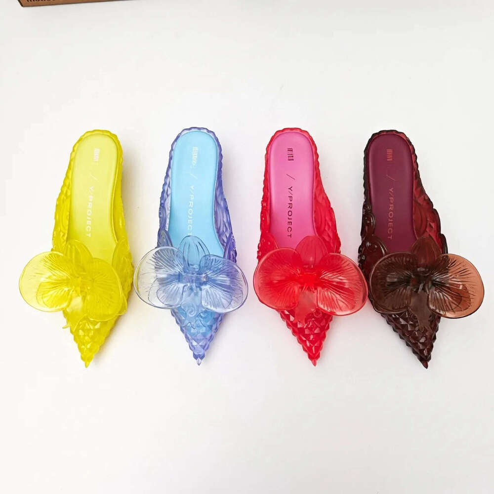Design Big Butterfly Knot 2026 Women Flat Mules Sandals High Quality Cozy Patent Leather Pointed Toe Back Strap Shoes