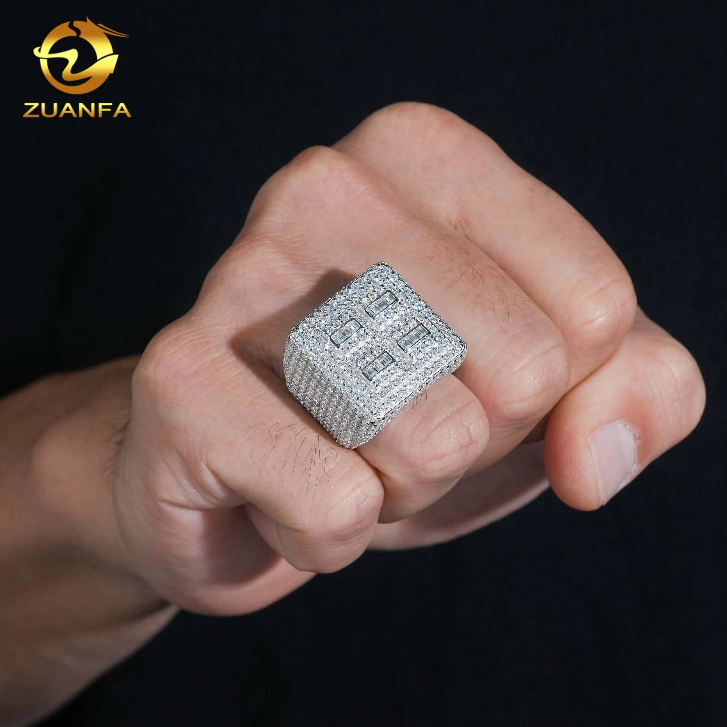 New Design High Quality Square Full Iced Out Championship Ring 925 Moissanite Ring Iced Out Ring Men Diamond Ring Circle Ring