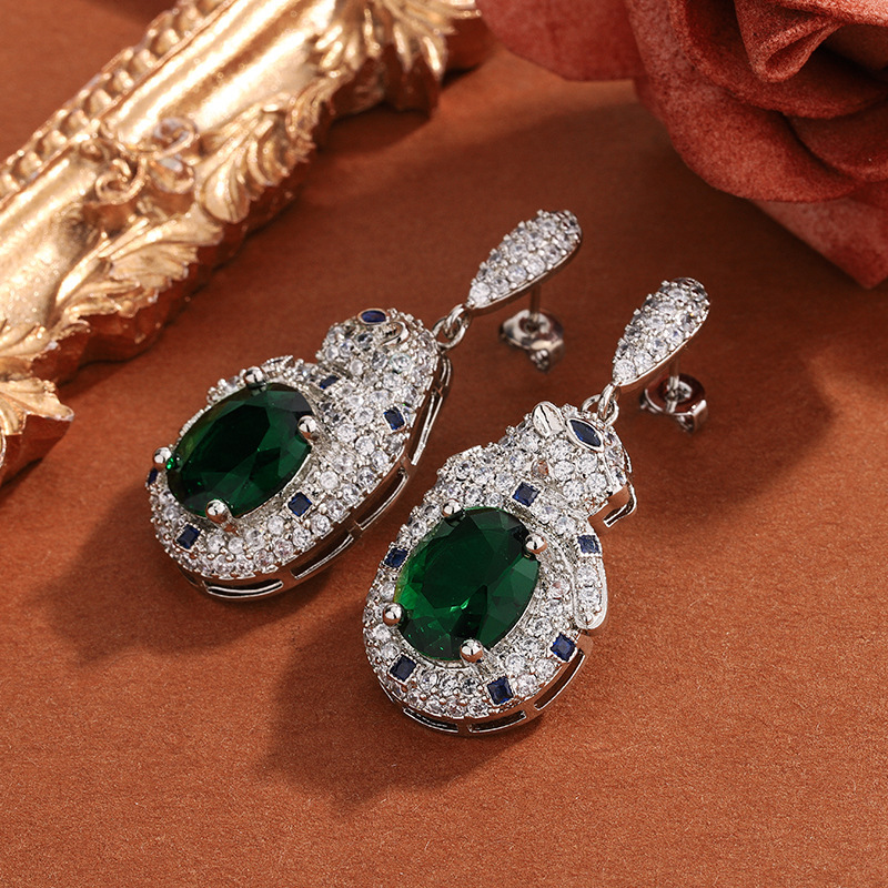 Luxury Brand Designer Jewelry Luxury Heavy Craft High-End European And American Royal Sapphire Emerald Leopard Set For Women With Full Diamond Leopard