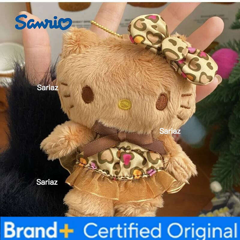 Sanrio Cartoon Leopard Pattern Kitty Keychains Cute Brown Kitten Animal Plush Toy Doll Girl Backpack Pendant Hanging Decorative H260121