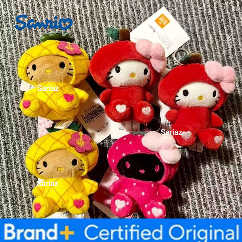 Sanrio NEW Fruit Headgear Hello pineapple dark skin Sunny Plush toys Keychains Cotton Kitty cat Bag Pendant Stuffed Accessories H260121
