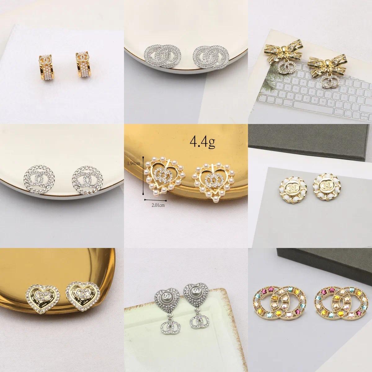 925 Silver Letters Stud Famous Women Geometry Round Inlay Crystal Rhinestone Pearl Earring Luxury Wedding Party Designers Jewerlry Holiday Gifts