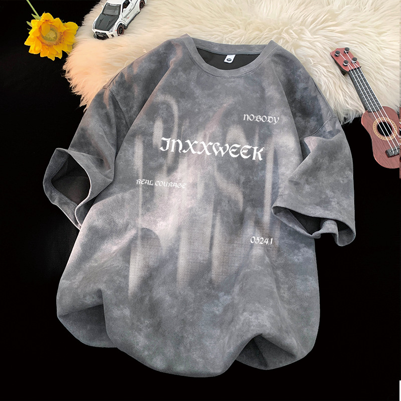 Summer Trendy American Style Heavyweight Cotton Short Sleeve T-shirt for Men - Loose Oversized Washed Vintage Tee Undershirt