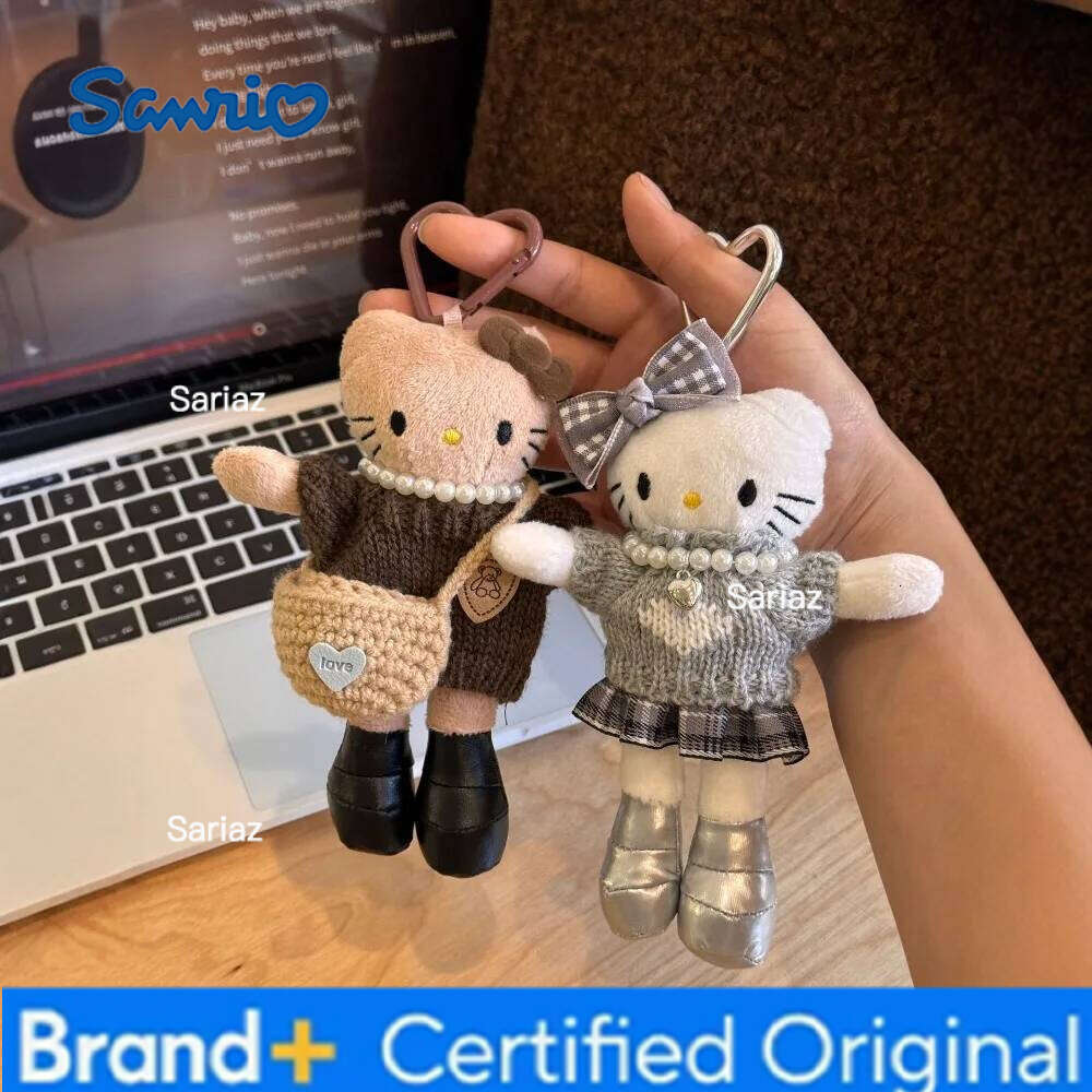 Sanrio Cute Long-legged Hello Kitty Plush Pendant Keychain Skirt Dress-up Baby Clothes Ins Style Doll Couple School Bag Decoration H260121